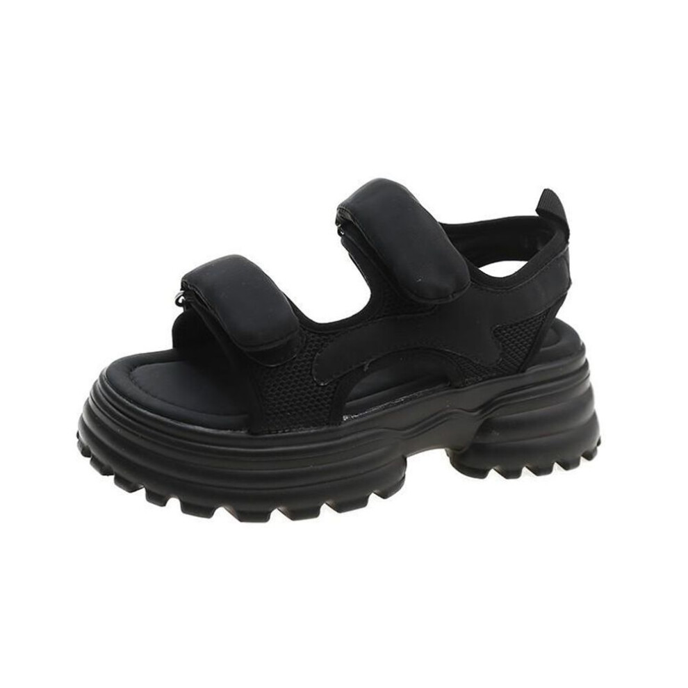 (black, 37) "Women's Thick-Soled Velcro Platform Sandals for Spring/Summer 2024: Casual Sporty Beachwear