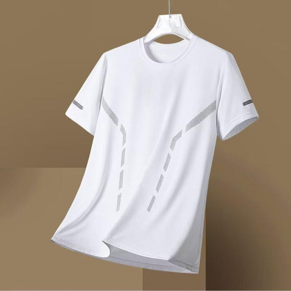 (white, L) Ice Silk Quick-Dry Slim Fit Summer T-Shirt - Round Neck, Short-Sleeve, for Outdoor Sports, Available in Large Sizes