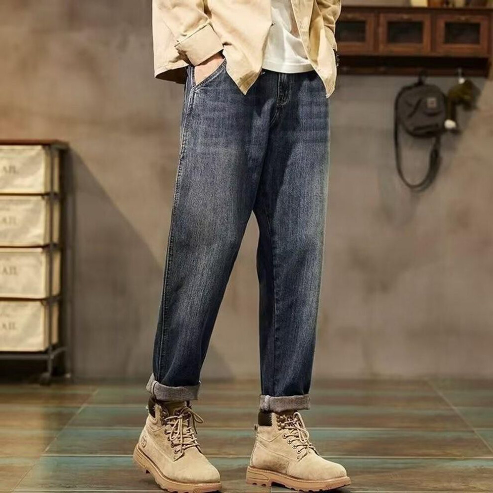 (blue, 34) Men's Retro Loose-fit Skinny Harem Jeans - Trendy, Versatile Dad Pants For Autumn & Winter