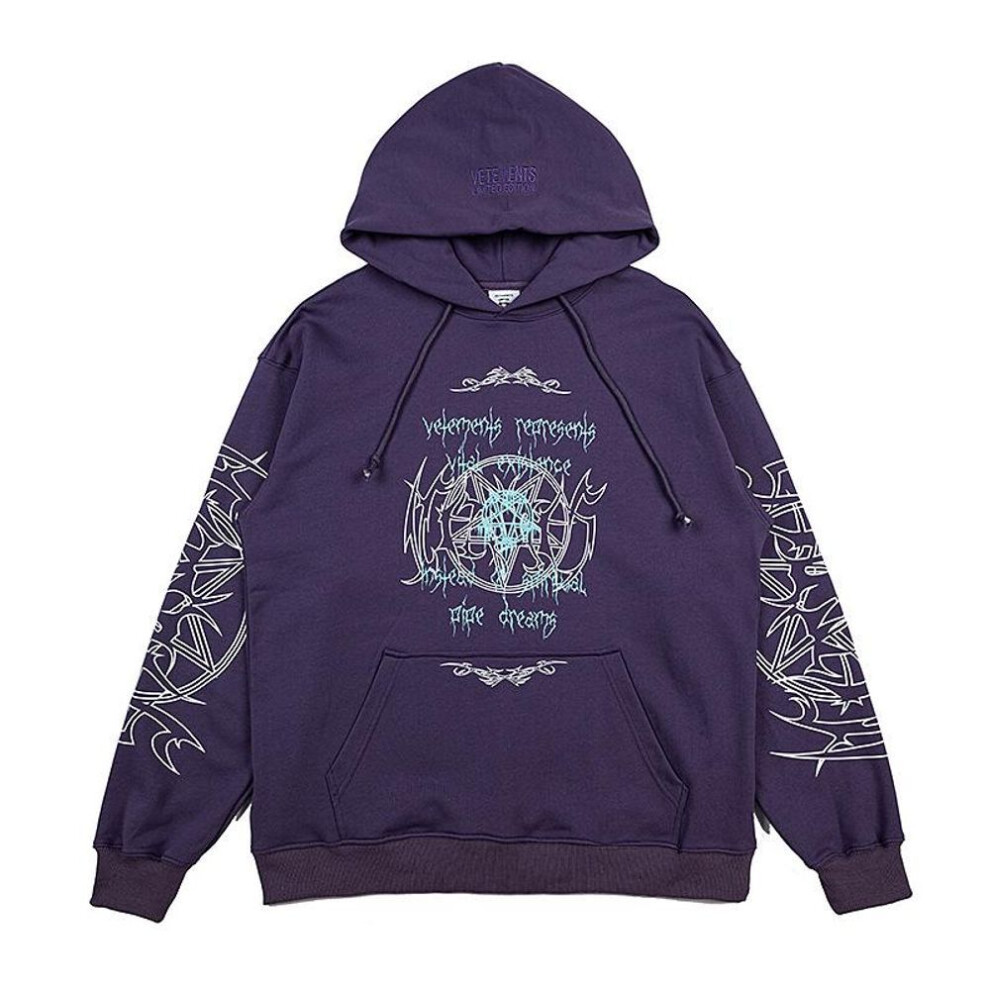 (purple, M) 2022 Hip-Hop Sanskrit Print Loose Hoodie for Men and Women