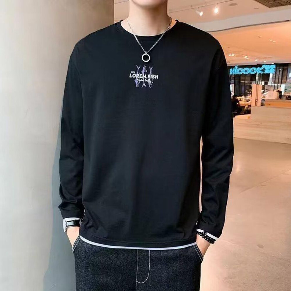 (black, L) Men's 2023 Autumn Trendy Loose-fit Long-sleeve Layered T-shirt