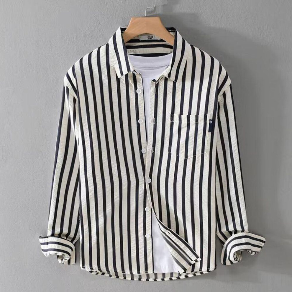 (blue, Medium) "2024 Spring/Summer Striped Long Sleeve Casual Men's Shirt – Trendy & Loose Fit