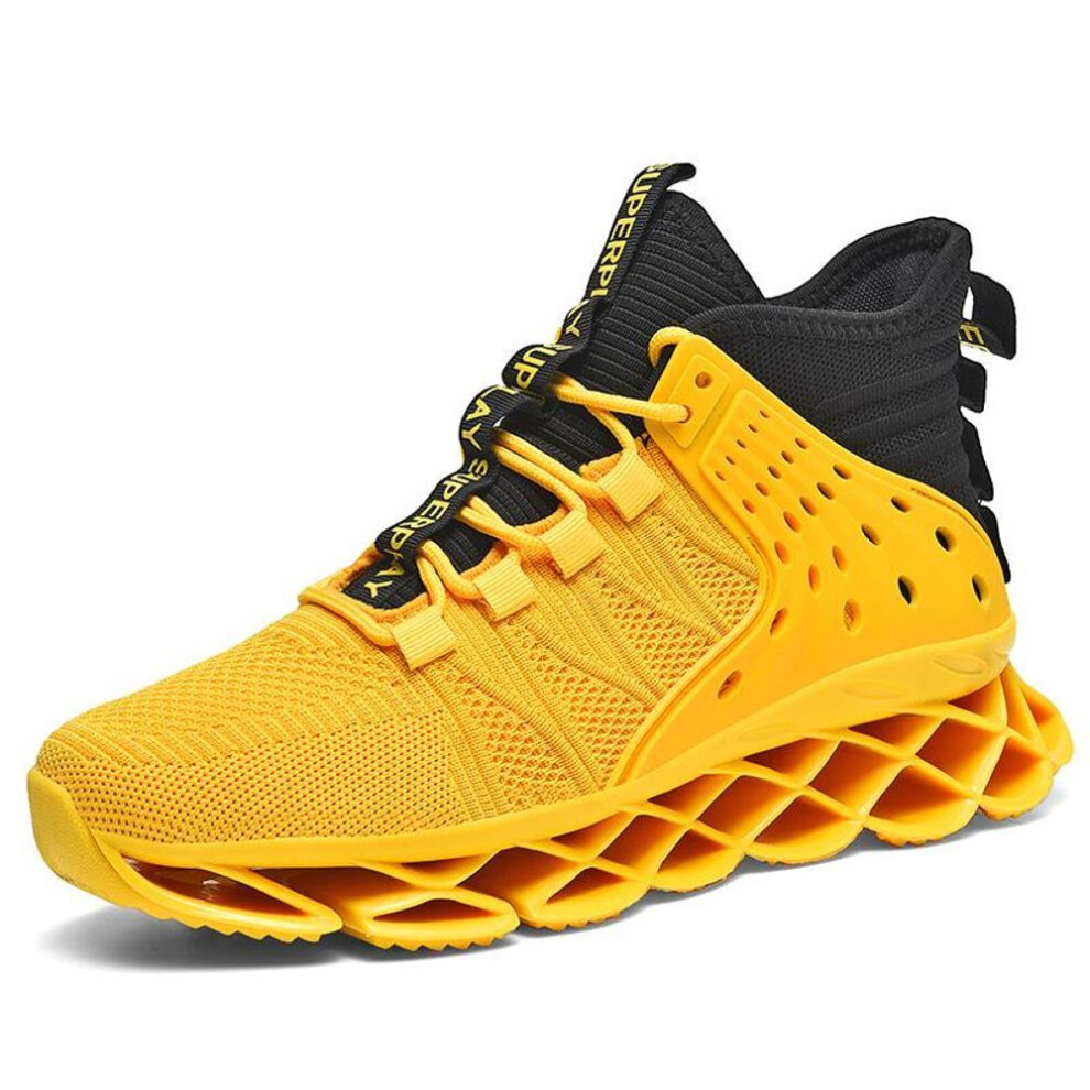 (yellow, 46) Men's Trendy Large Size Blade Outsole Mesh Running Sneakers