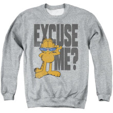 Trevco Sportswear GAR717-AS-2 Garfield Excuse Me Adult Crewneck Sweatshirt, Athletic Heather - Medium