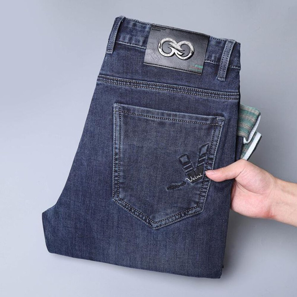 (Size 31 (130 kg)) "2023 Men's Embroidered Loose Straight Jeans - Casual Spring Business Style
