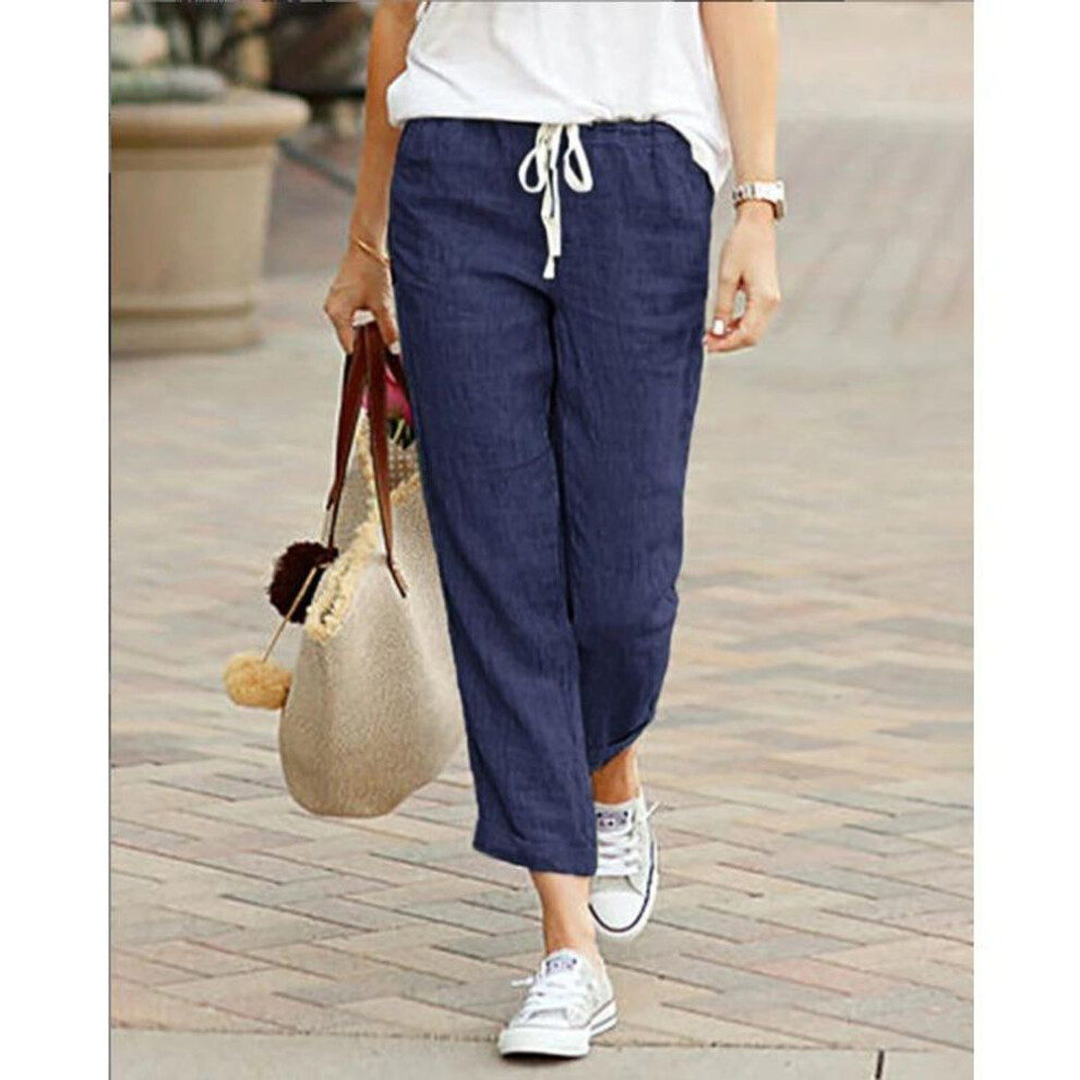 (navy, XL) YYFS Women's Fashion Casual Solid Color Print Trousers Pants & Capris