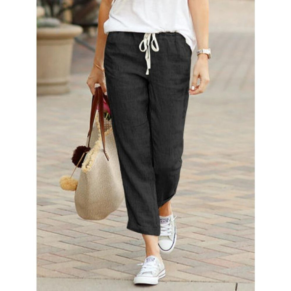 (black, XXXXXL) YYFS Women's Fashion Casual Solid Color Print Trousers Pants & Capris
