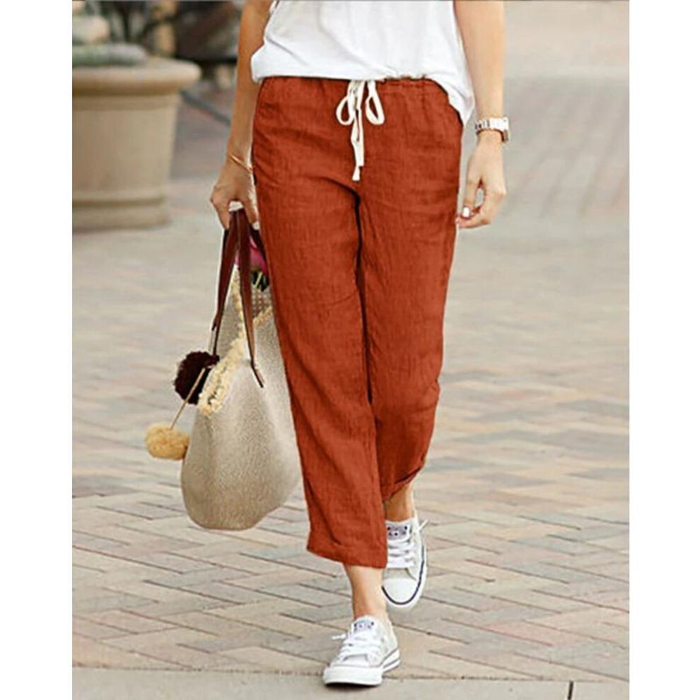 (orange,red, S) YYFS Women's Fashion Casual Solid Color Print Trousers Pants & Capris