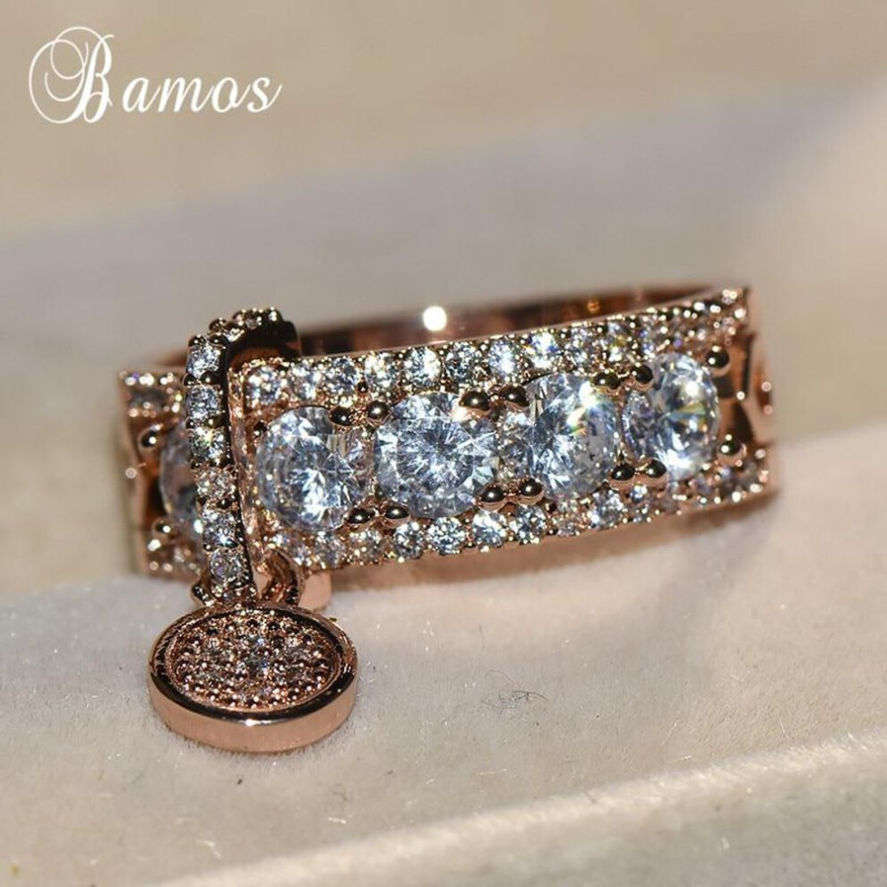 (rose gold, 9) Luxury Rose Silver Gold Color White Stone Engagement Ring Vintage Wedding Rings for Women Fashion Jewelry