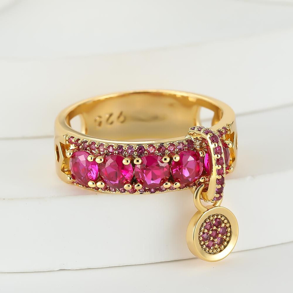 (rose red, 9) Luxury Rose Silver Gold Color White Stone Engagement Ring Vintage Wedding Rings for Women Fashion Jewelry