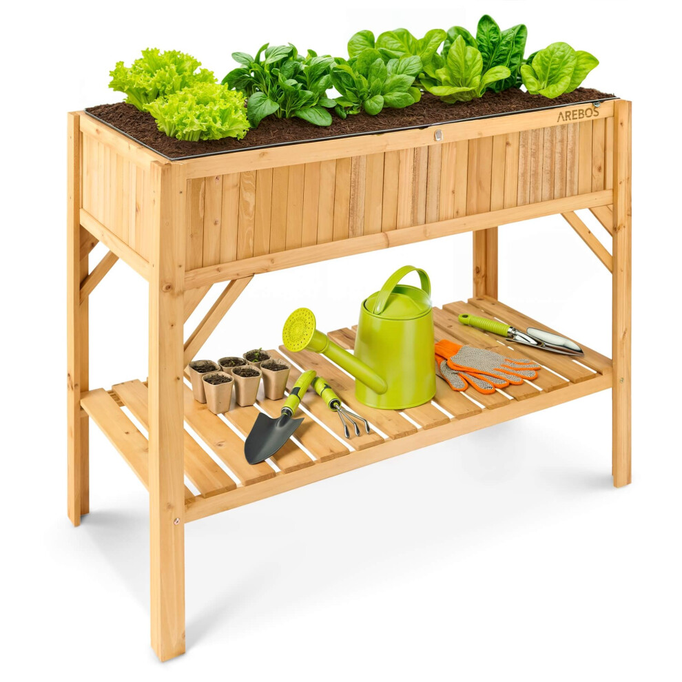 AREBOS wooden raised bed with storage compartment | for in & outdoor | 119 x 53 x 90 cm | planter box & window box | planting bed, cold frame