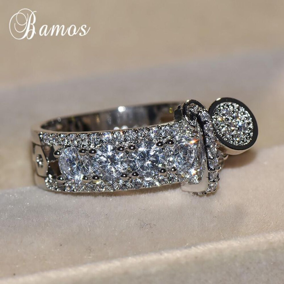 (silver, 7) Luxury Rose Silver Gold Color White Stone Engagement Ring Vintage Wedding Rings For Women Fashion Jewelry