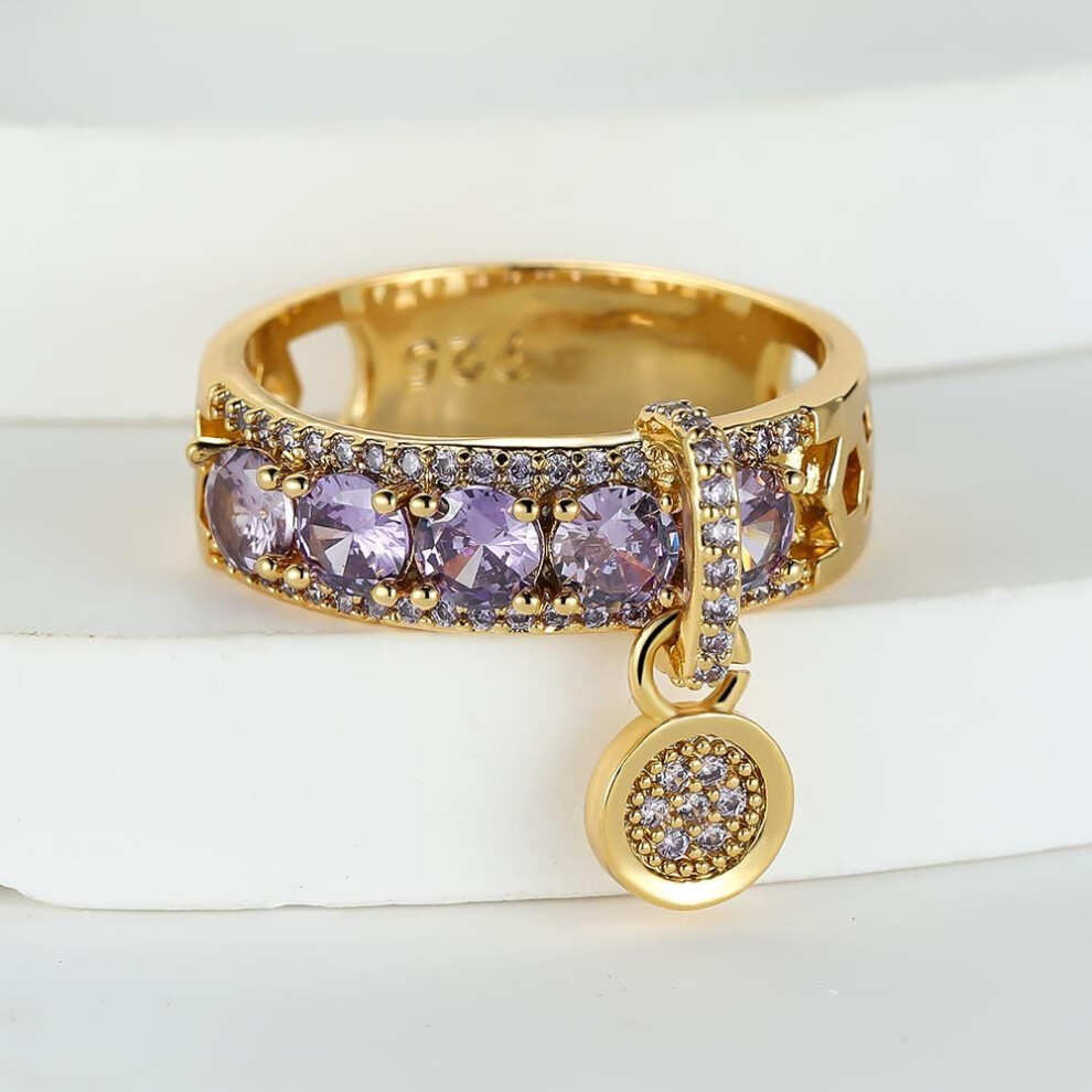 (purple, 10) Luxury Rose Silver Gold Color White Stone Engagement Ring Vintage Wedding Rings For Women Fashion Jewelry