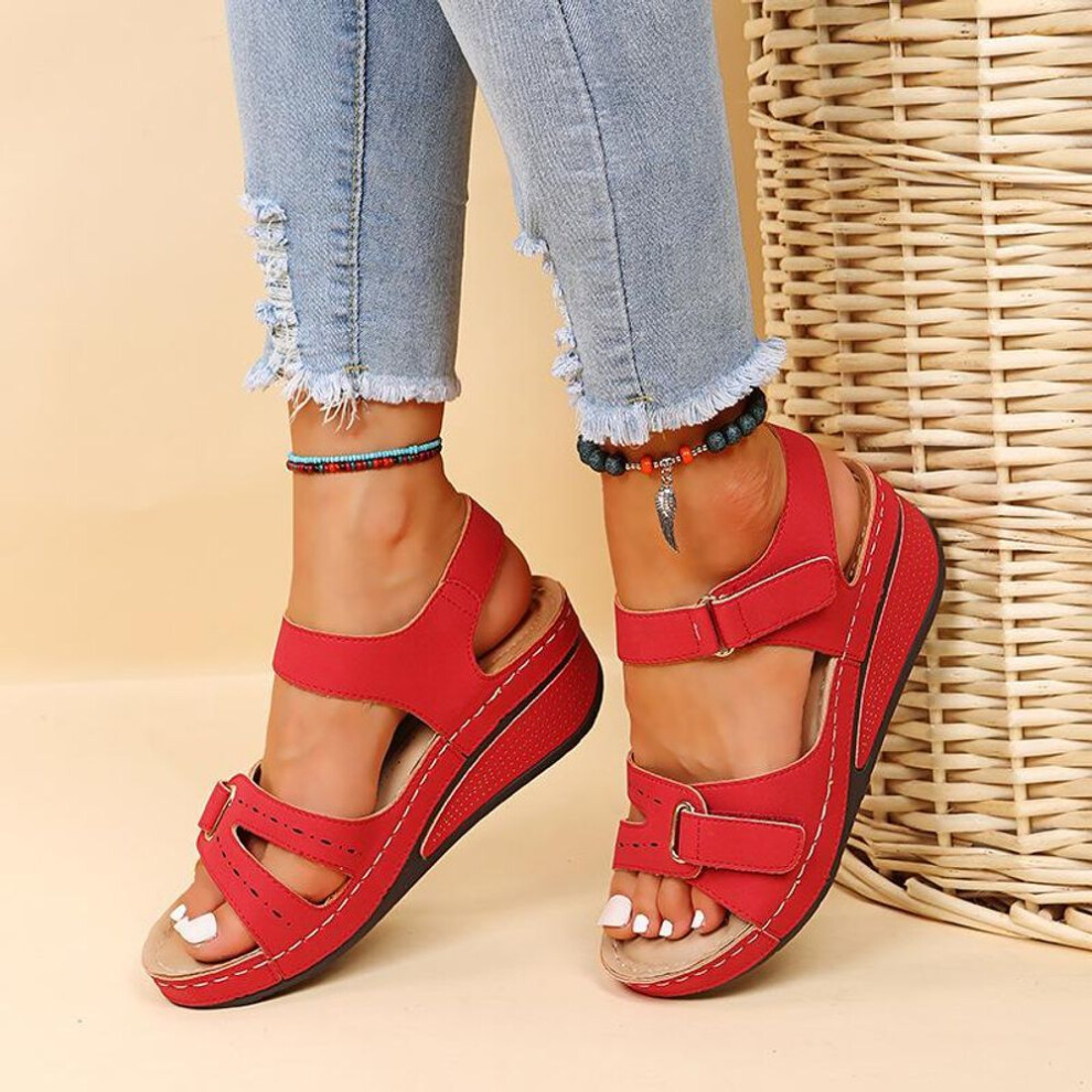 (red, 37) Women Sandals Summer Heels Sandalias Soft Bottom Wedges Shoes For Women New Platform Sandals Luxury Shoes On Heel
