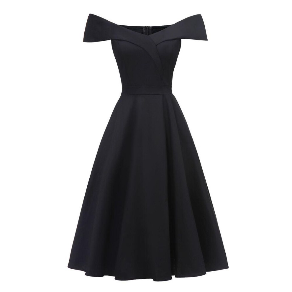 (black, S) 2019 Summer Slim Waist One-shoulder Evening Dress