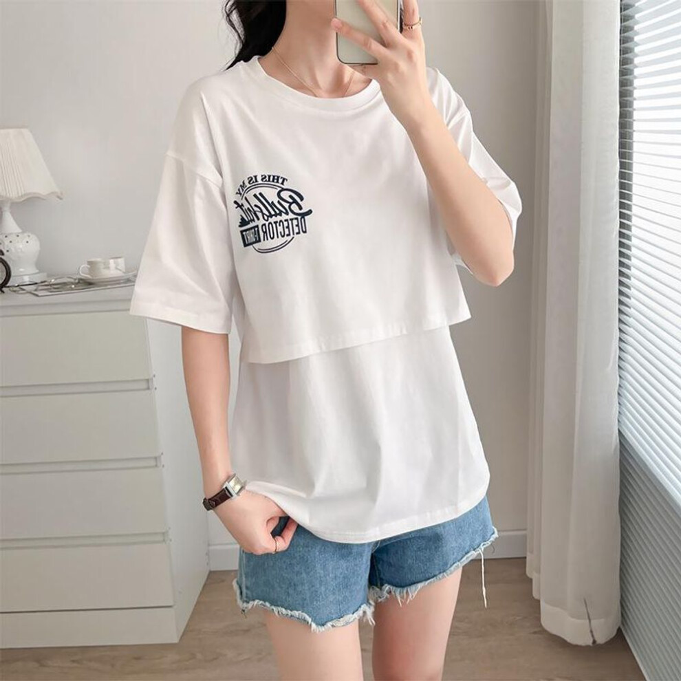 (blue, XXL) "summer Cotton Maternity T-shirt With Side Opening For Breastfeeding - Fashionable Postpartum Top