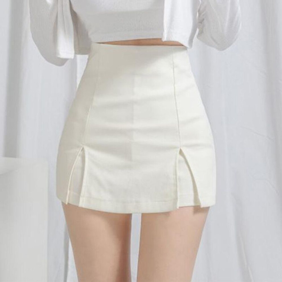 (white, Triple Extra Large) "2025 Women's Black High-Waisted Slim Split Skirt Shorts - Summer Hip-Wrapped Elastic Fit