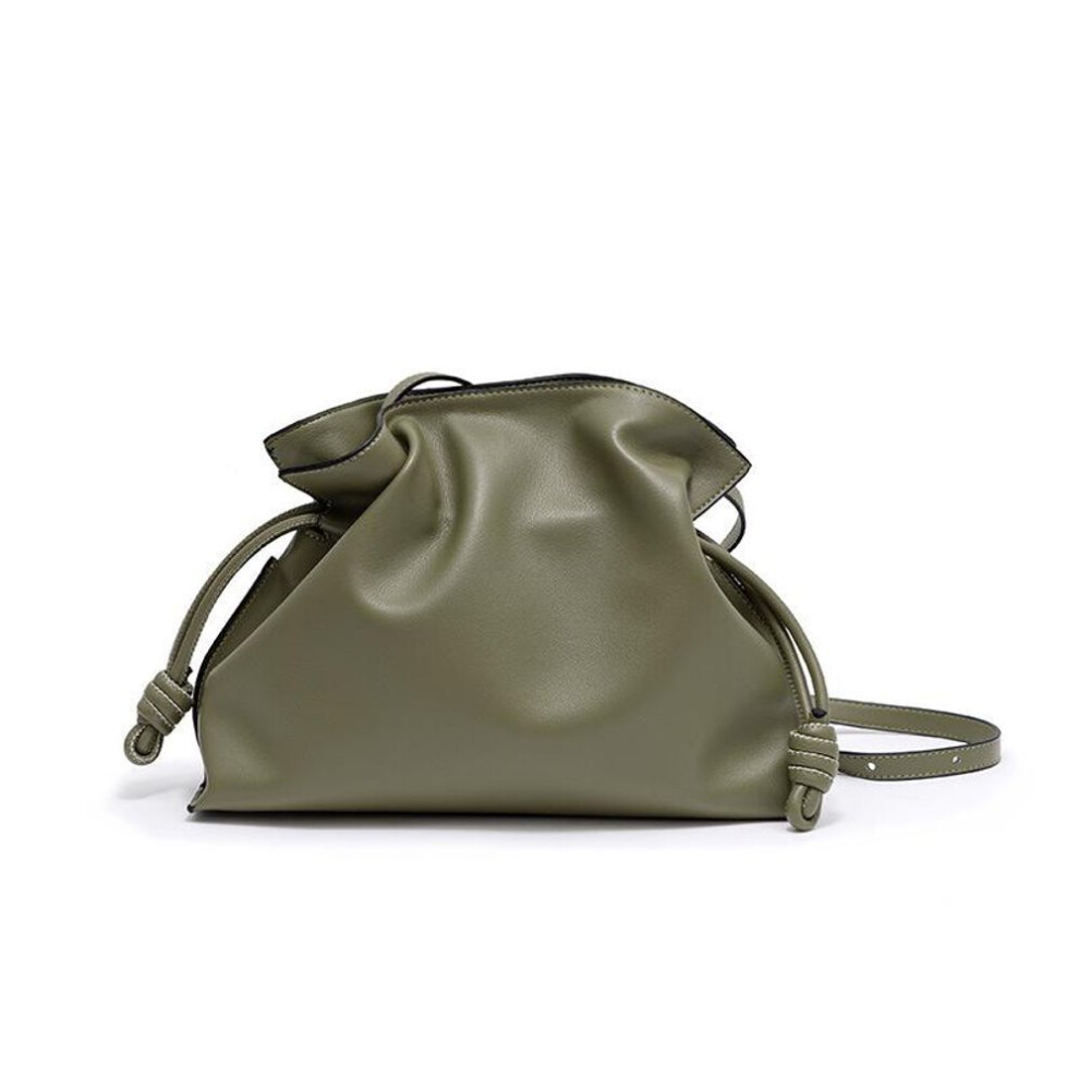 (green, 30cm x 13cm x 22cm) Women's Genuine Leather Cloud Shoulder Bag - Fashionable, Large Capacity, Drawstring Lucky Handbag