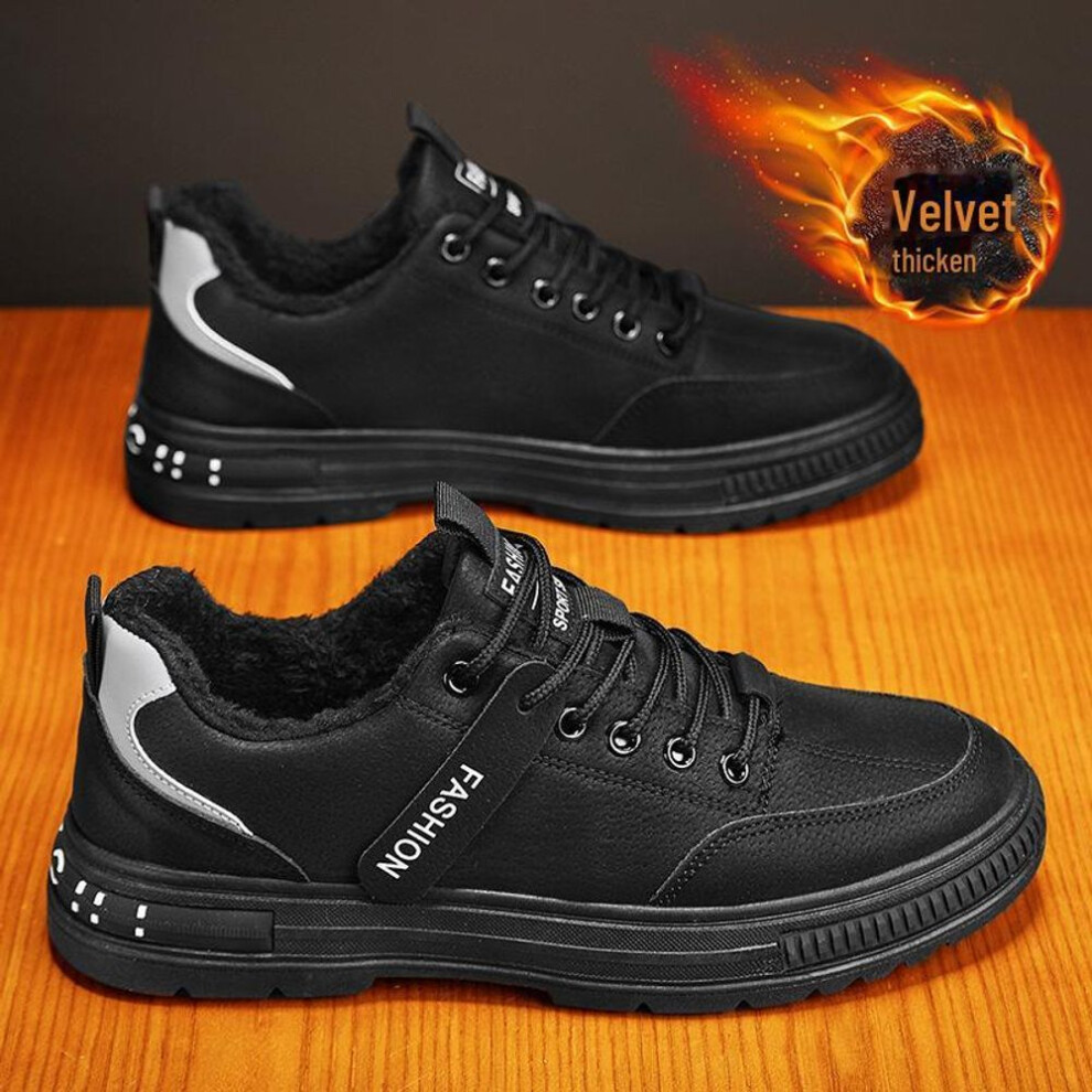 (black, 40) "men's Winter Plus Velvet Non-slip Sports Casual Shoes - Korean Style, All-match Cotton Work Shoes