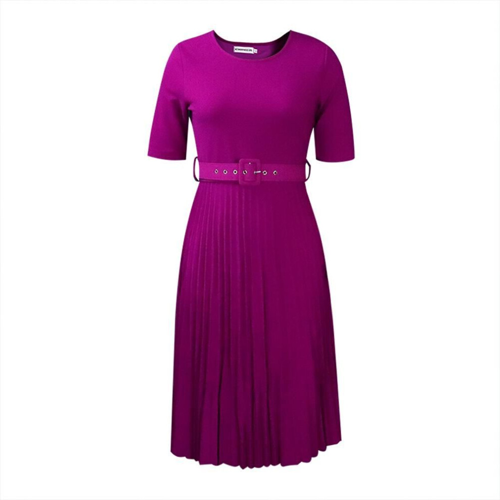 (violet, XL) "D028 Women's Summer Yellow Pleated High-Waist Dress, Short-Sleeve, Plus Size, African/European & American Style 2024