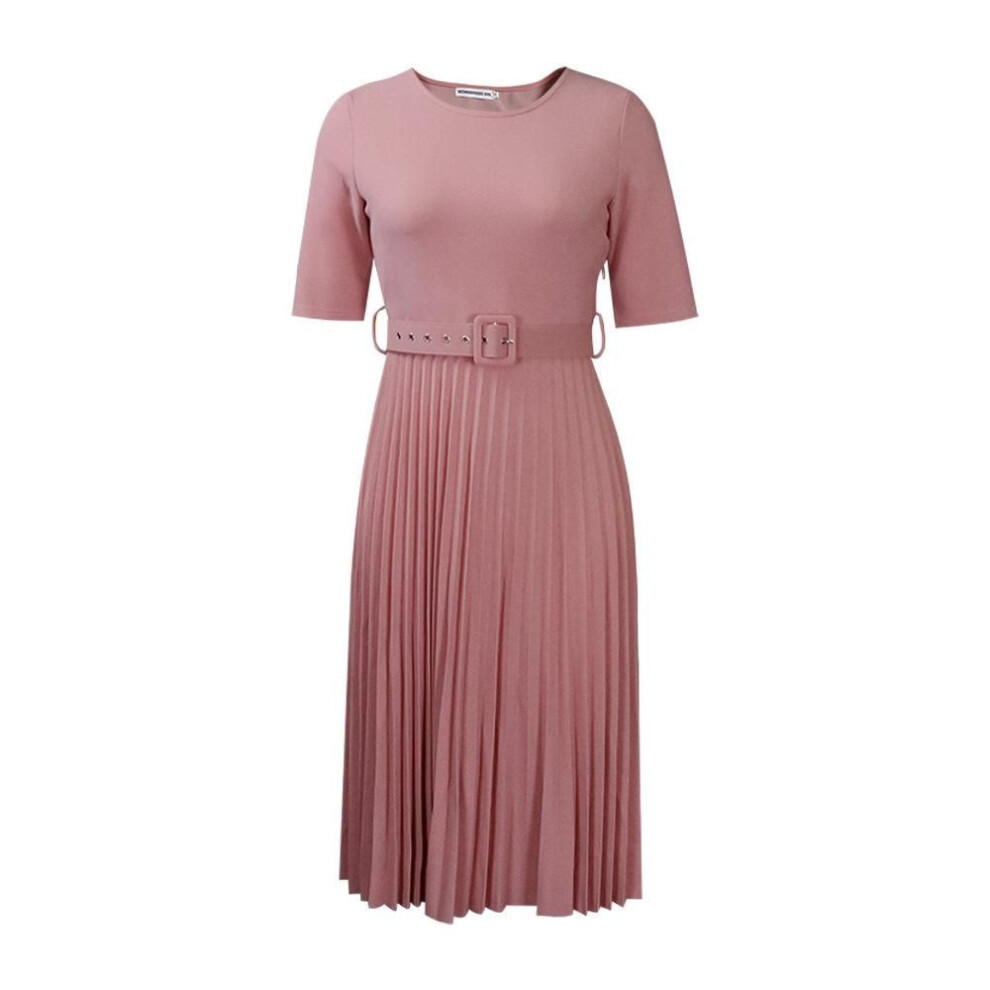 (pink, XXXL) "D028 Women's Summer Yellow Pleated High-Waist Dress, Short-Sleeve, Plus Size, African/European & American Style 2024