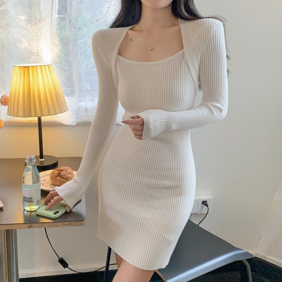 (khaki, One Size) 2025 Early Autumn Women's Long-Sleeve Knitted Square Collar Dress