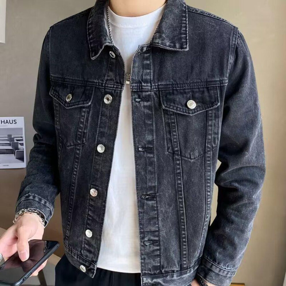 (gray, 3XL) Men's Spring Denim Jacket - Trendy Korean Workwear Style, Loose Fit, All-match Fashionable Top