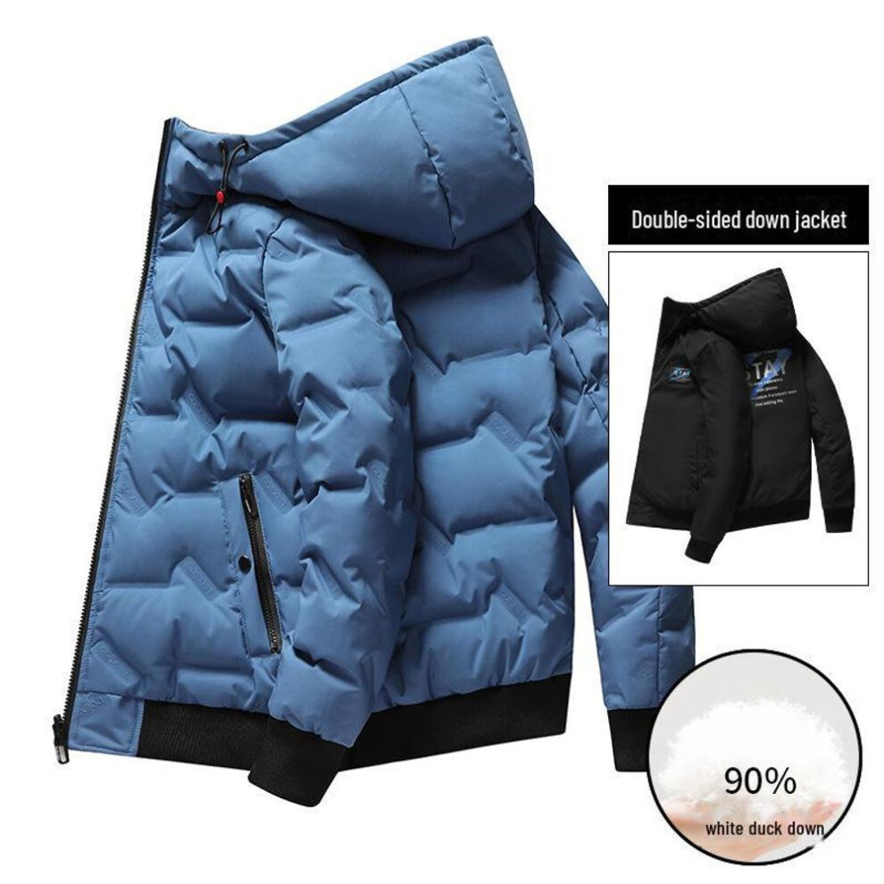 (blue, XXXXL) "Men's Hooded Double-Sided Down Jacket - White Duck Down, Warm and Comfortable Winter Wear