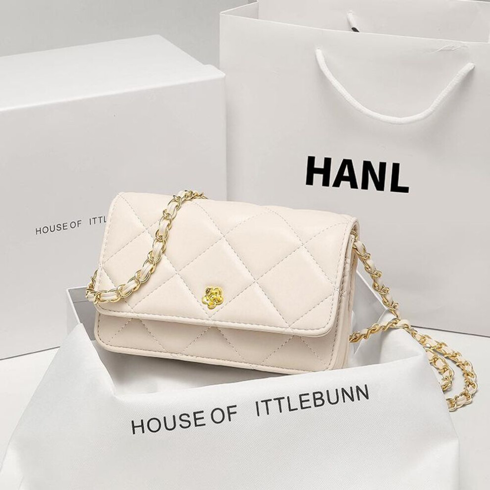 (pearl white) "diamond-shaped Camellia Sheepskin Chain Shoulder Bag