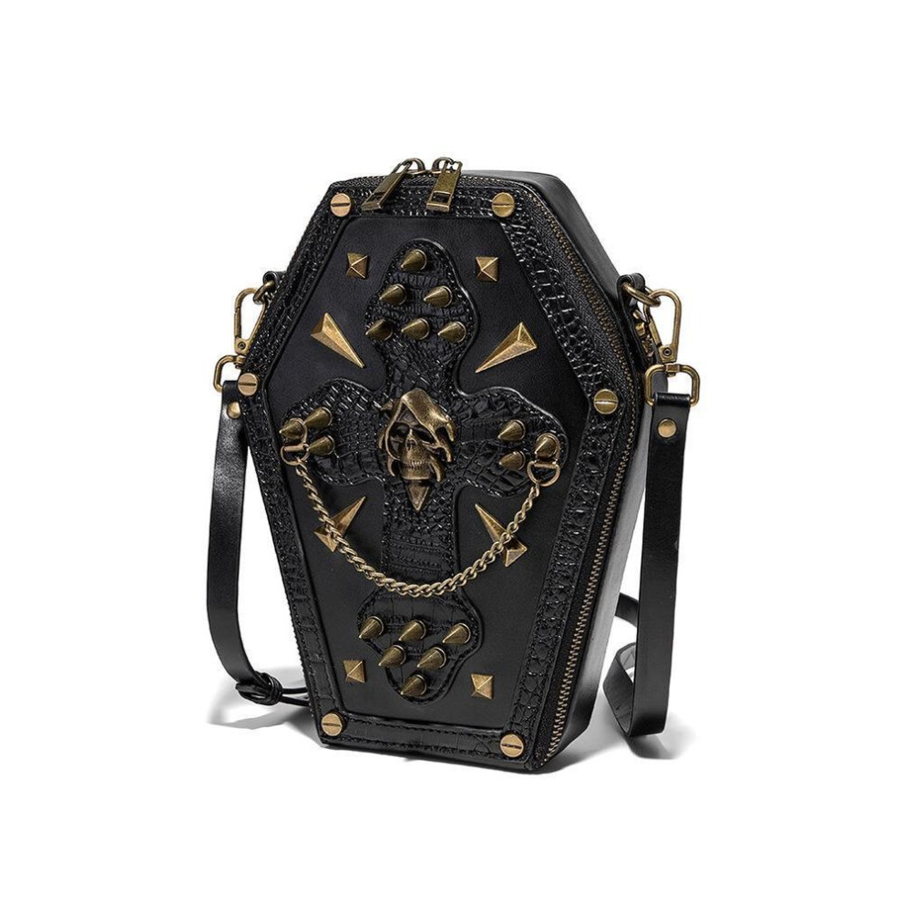 (FBG249BK) Temu European & American Punk Skull Crossbody Bag - Retro Motorcycle Women's Shoulder Bag