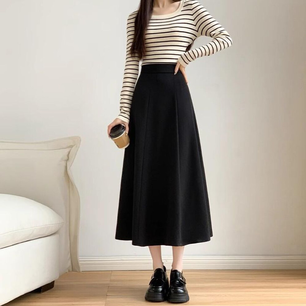 (black, 2XL) Women's Black Pleated A-Line Skirt: High Waist, Summer Style, Slimming, Anti-Exposure, Petite Fit, JK Style.