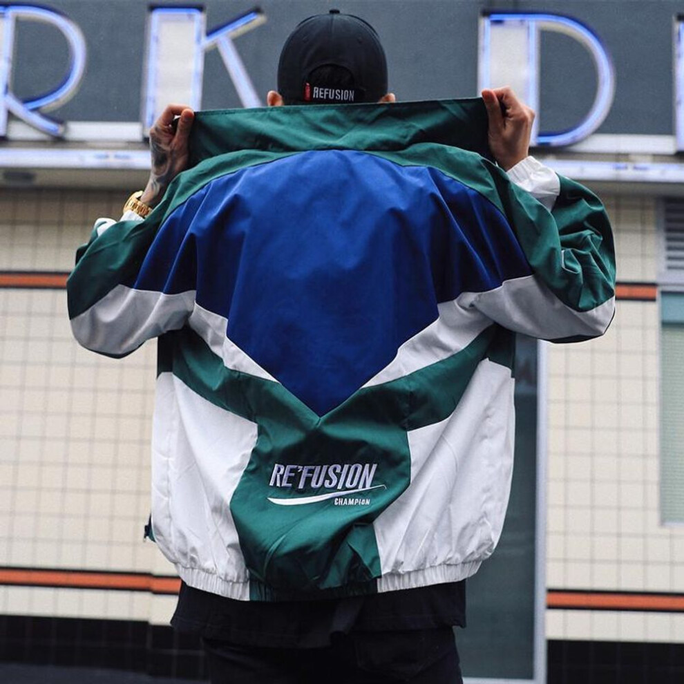 (green, Large) "retro Korean Ulzzang Harajuku Style Color-block Windbreaker
