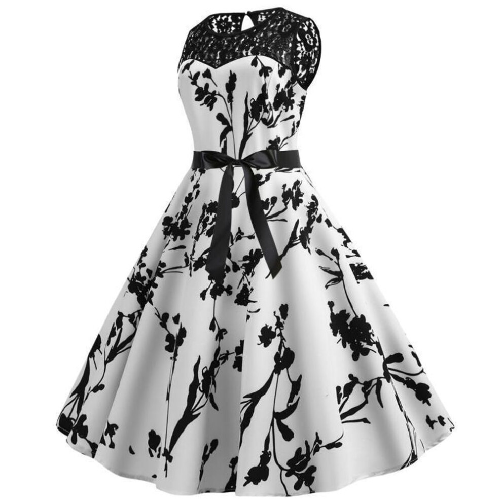 (S) Retro Sleeveless Lace Stitching Swing Dress - New Hot Sale