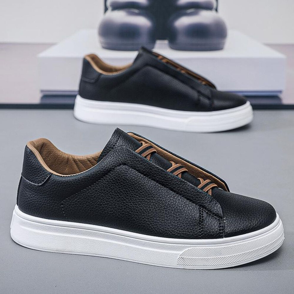(black, 44) Men's Korean Casual Retro Sneakers - Elastic Hong Kong Style, Trendy Spring/autumn White Shoes For Students