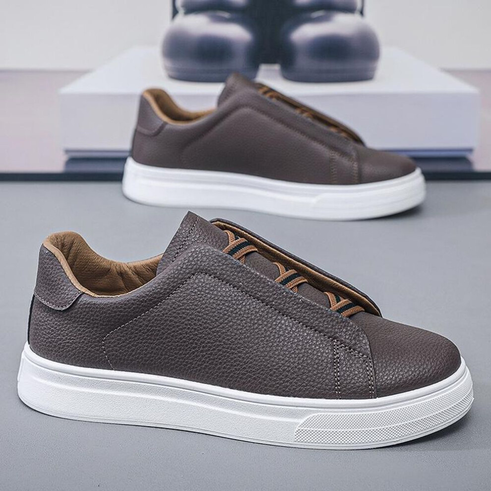 (brown, 44) Men's Korean Casual Retro Sneakers - Elastic Hong Kong Style, Trendy Spring/Autumn White Shoes for Students