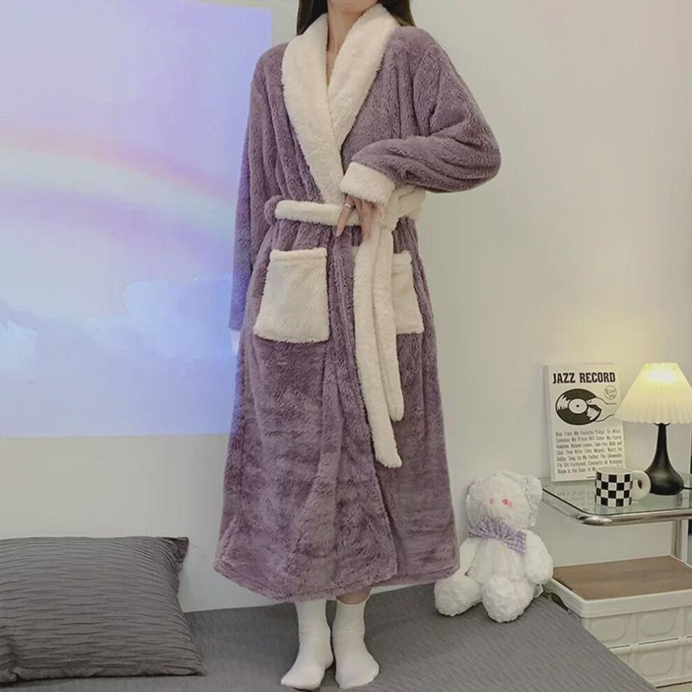 (XL) Purple Fairy Coral Fleece Robe - Cozy Long Pajamas & Bathrobe For Autumn/winter, Cute & Thick For Home Comfort