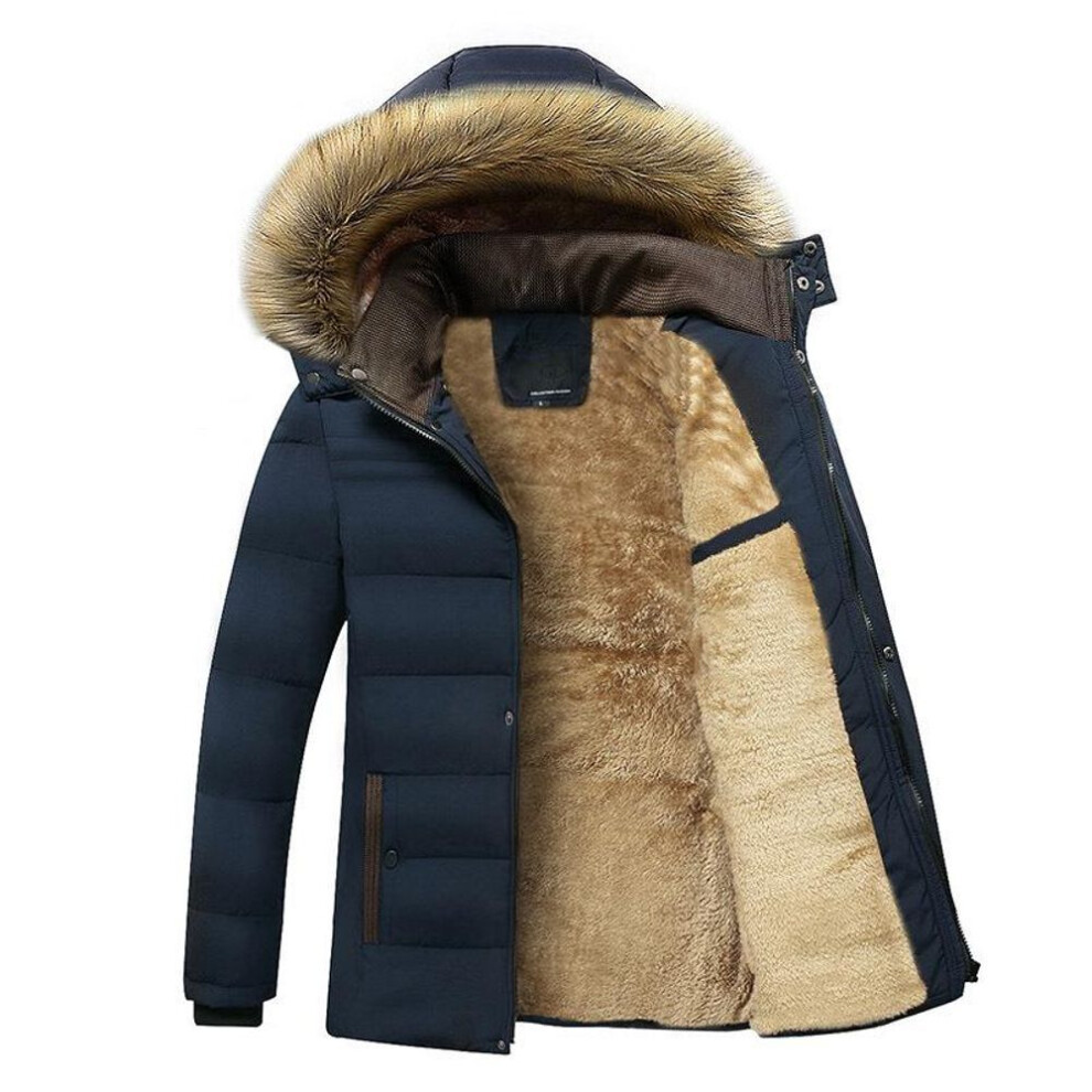(dark blue, XXL) "Elderly Men's Thick Cotton-Padded Winter Coat with Velvet Lining