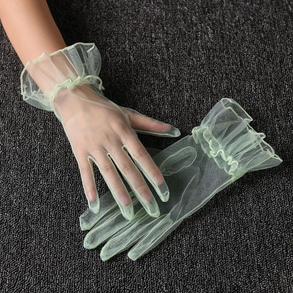 (light green) Korean-style Women's Wedding Gloves: Sheer Mesh, Short, Opera Ball, Black, White, Red, Pink - Perfect For Halloween Or Special Occasions.