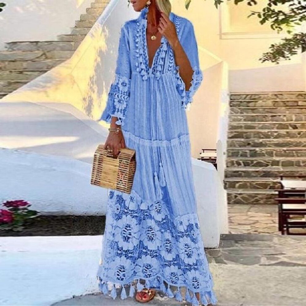 (blue, XXXL) Bohemian Lace Tassel Beach Dress - Spring/Summer 2021