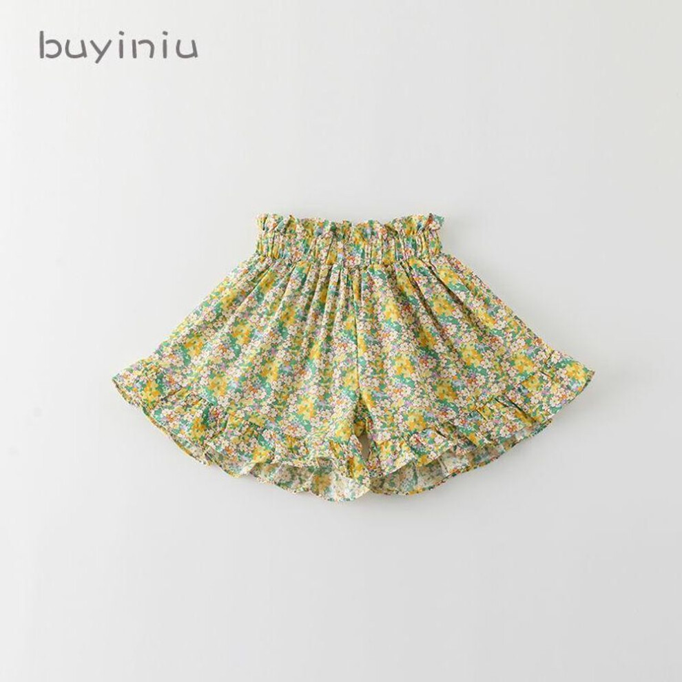 (yellow, 120) "2025 Summer Floral Shorts for Baby Girls - Trendy, Versatile, Stylish Design