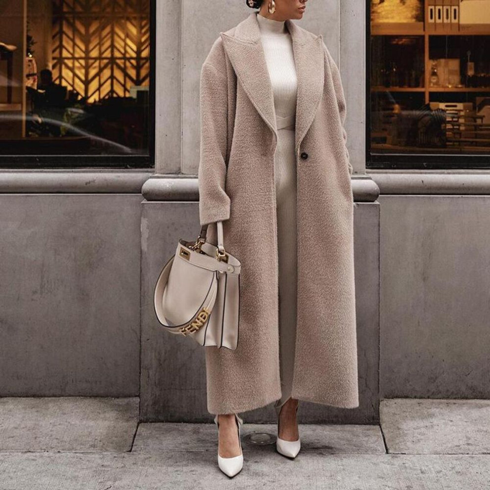 (khaki, XXXL) "2025 European and American Women's Plush Long-Sleeve Lapel Jacket for Autumn/Winter