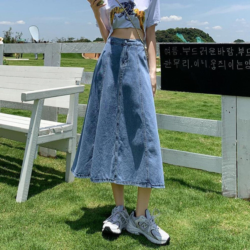 (light blue, L) Women's Long A-Line Denim Skirts with High Waist – 2023 Spring/Summer Collection