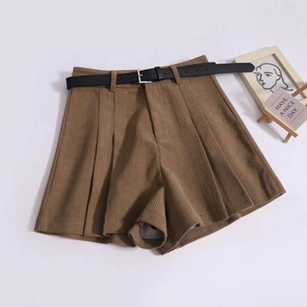 (khaki, L) Women's High-waisted Corduroy Pleated Wide-leg Shorts, Autumn/winter 2023, A-line Boot Pants, Small Sizes
