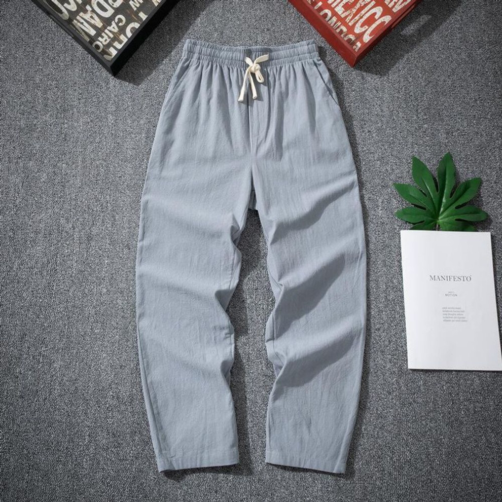 (light gray, XL (120-140 lbs)) Men's Chinese Style Cotton-Linen Pant: Summer/Spring, Loose, Straight-Fit