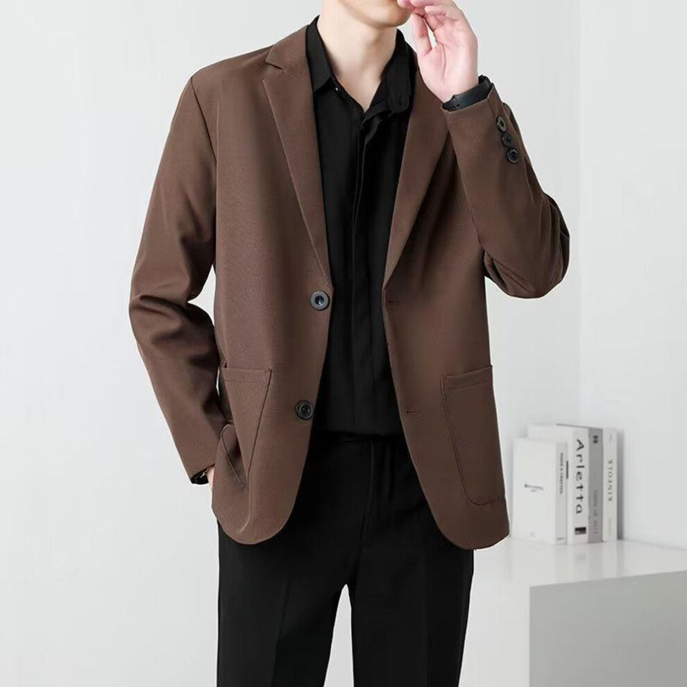 (coffee, XXL) Men's Trendy Korean Style Versatile Suit Jacket for Autumn and Spring