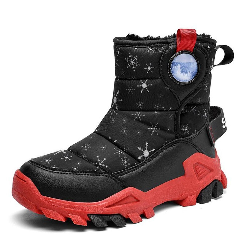 (black,red, 36) "2023 Winter Girls' Snow Boots: Warm, Steel Claw, Thick Velvet Children's Boots