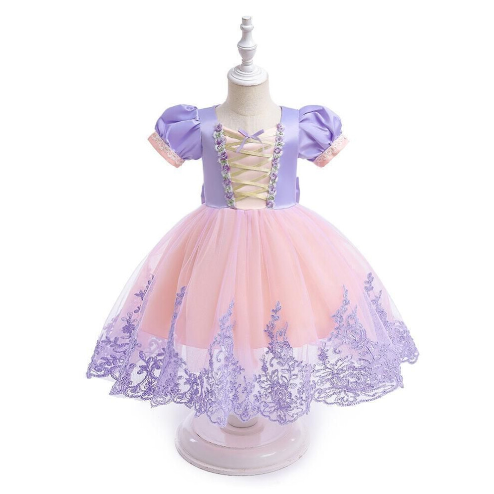 (130 cm) "children's Princess Puff Sleeve Long Mesh Dress