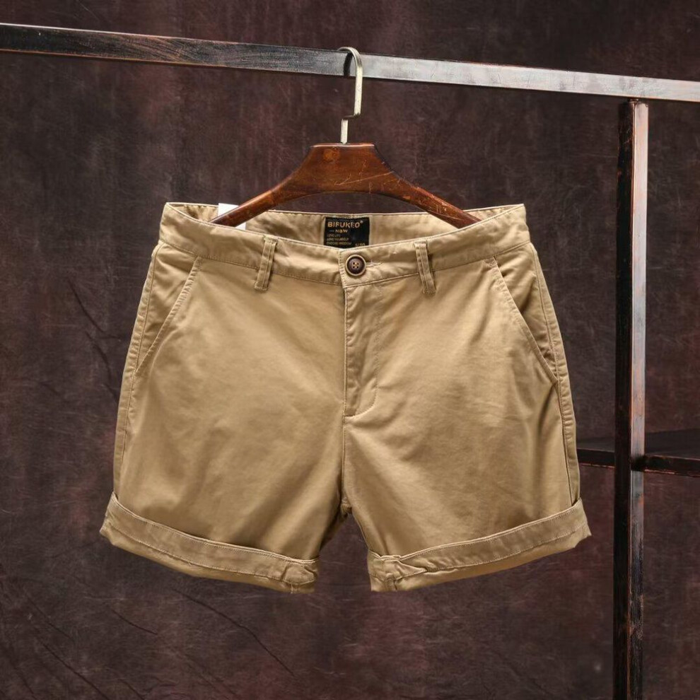 (khaki, 36) Trendy Korean Style Men's Summer Work Shorts - Loose, Casual, and Versatile.