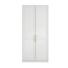 Austen White 2-Door Wardrobe - Shaker Style, Brass Handles, 2 Pcs