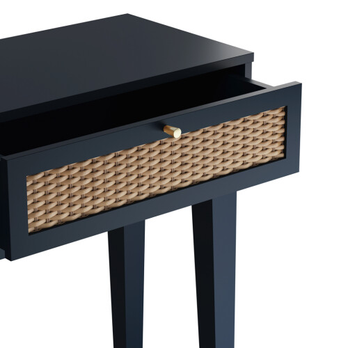 Bordeaux Blue Dressing Table - Rattan Front, Gold Handles, 2 Drawers 2